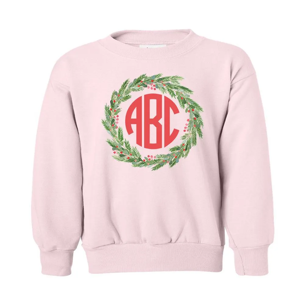 Kids Monogrammed 'Mistletoe Wreath' Crewneck Sweatshirt