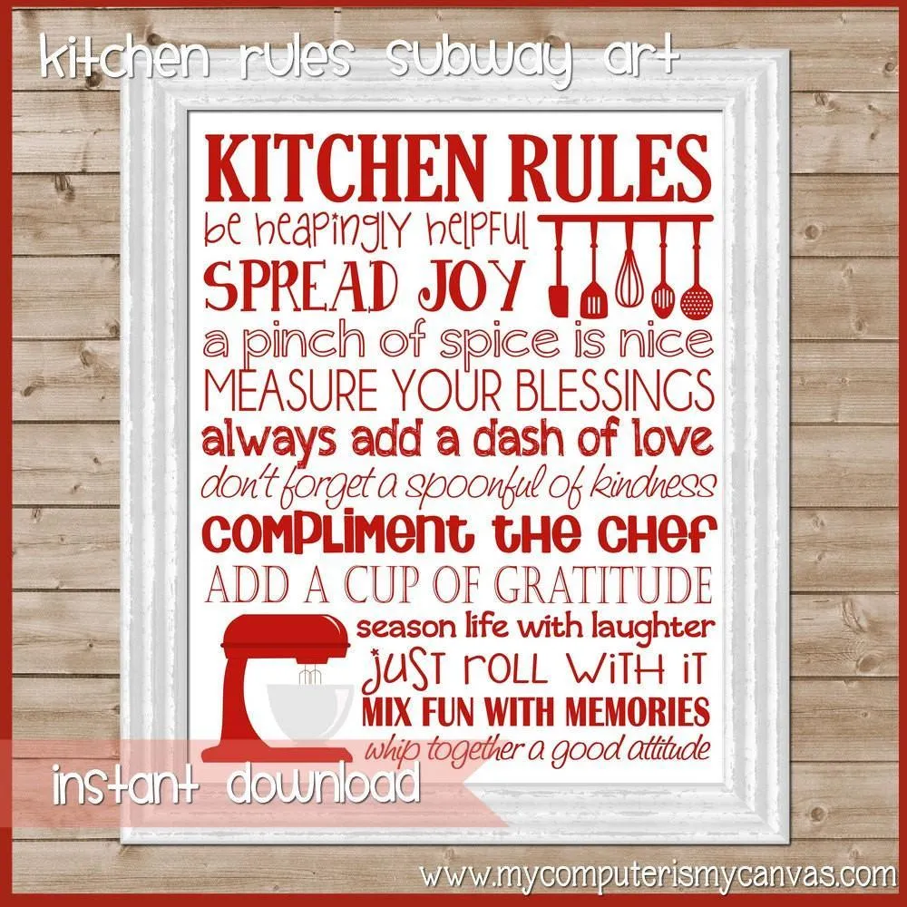 Kitchen Rules Subway Art PRINTABLE