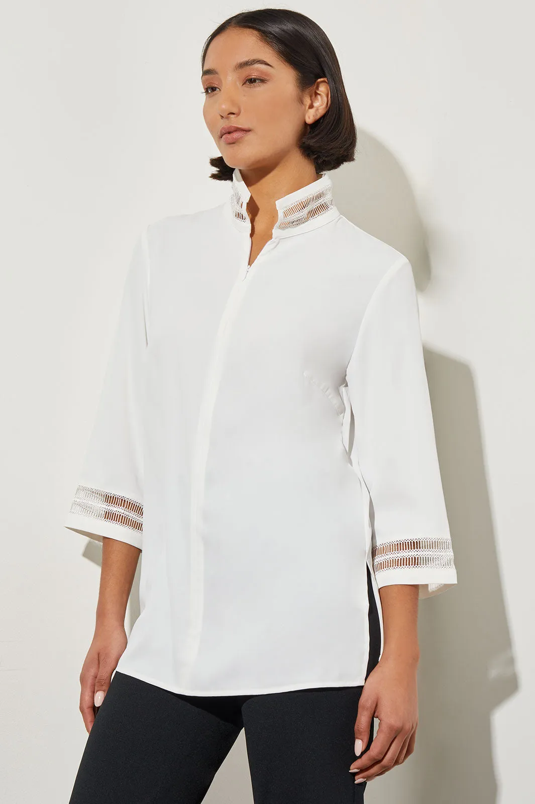 Lattice Trim Crepe de Chine Tunic