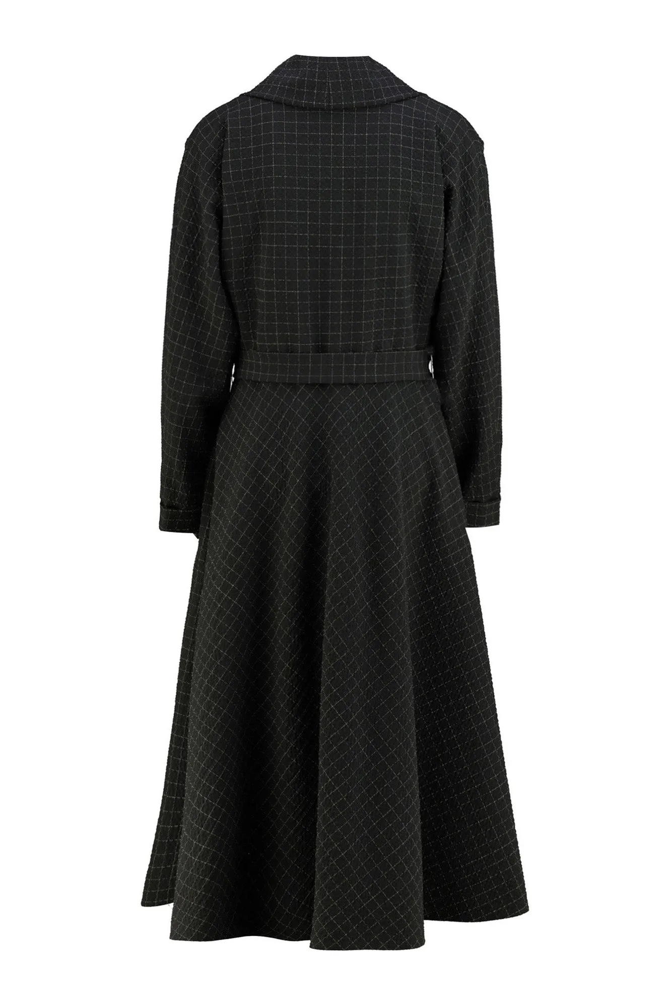 LINARIA BLACK PLAID WOOL SEERSUCKER KIMONO COAT DRESS