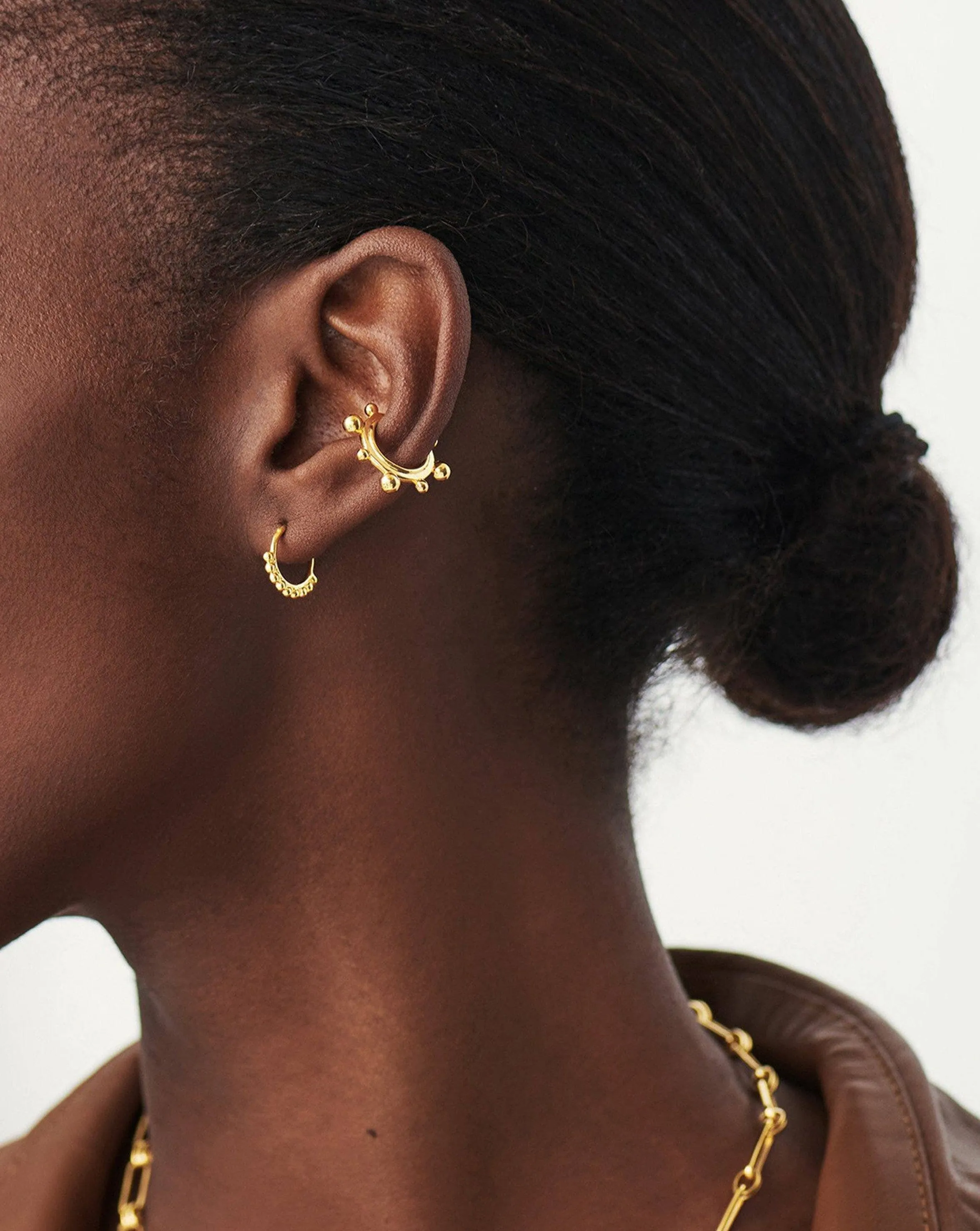 Lucy Williams Mini Beaded Hinged Hoop Earrings | 18ct Gold Plated Vermeil