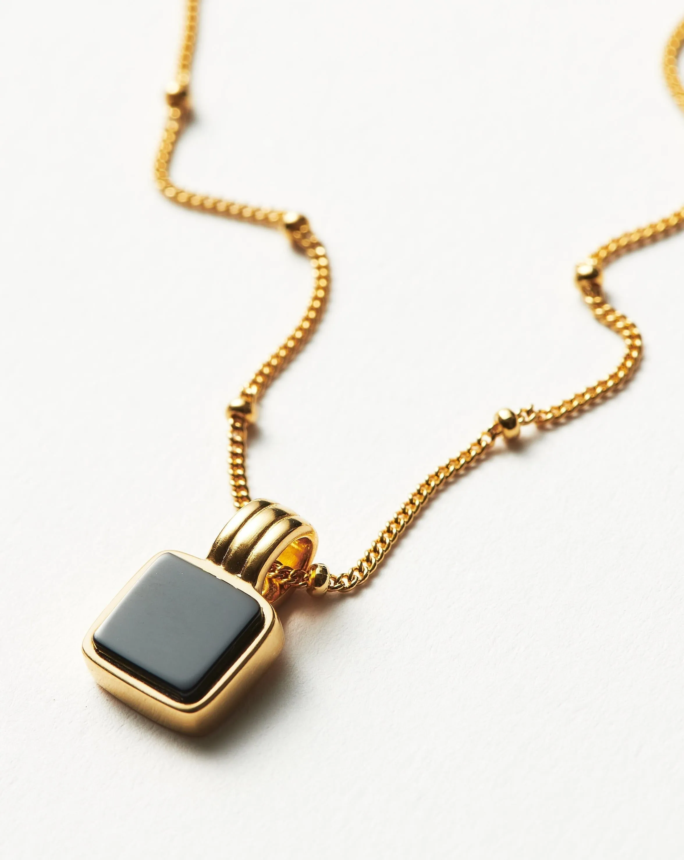 Lucy Williams Square Onyx Gemstone Necklace | 18ct Gold Plated Vermeil/Black Onyx