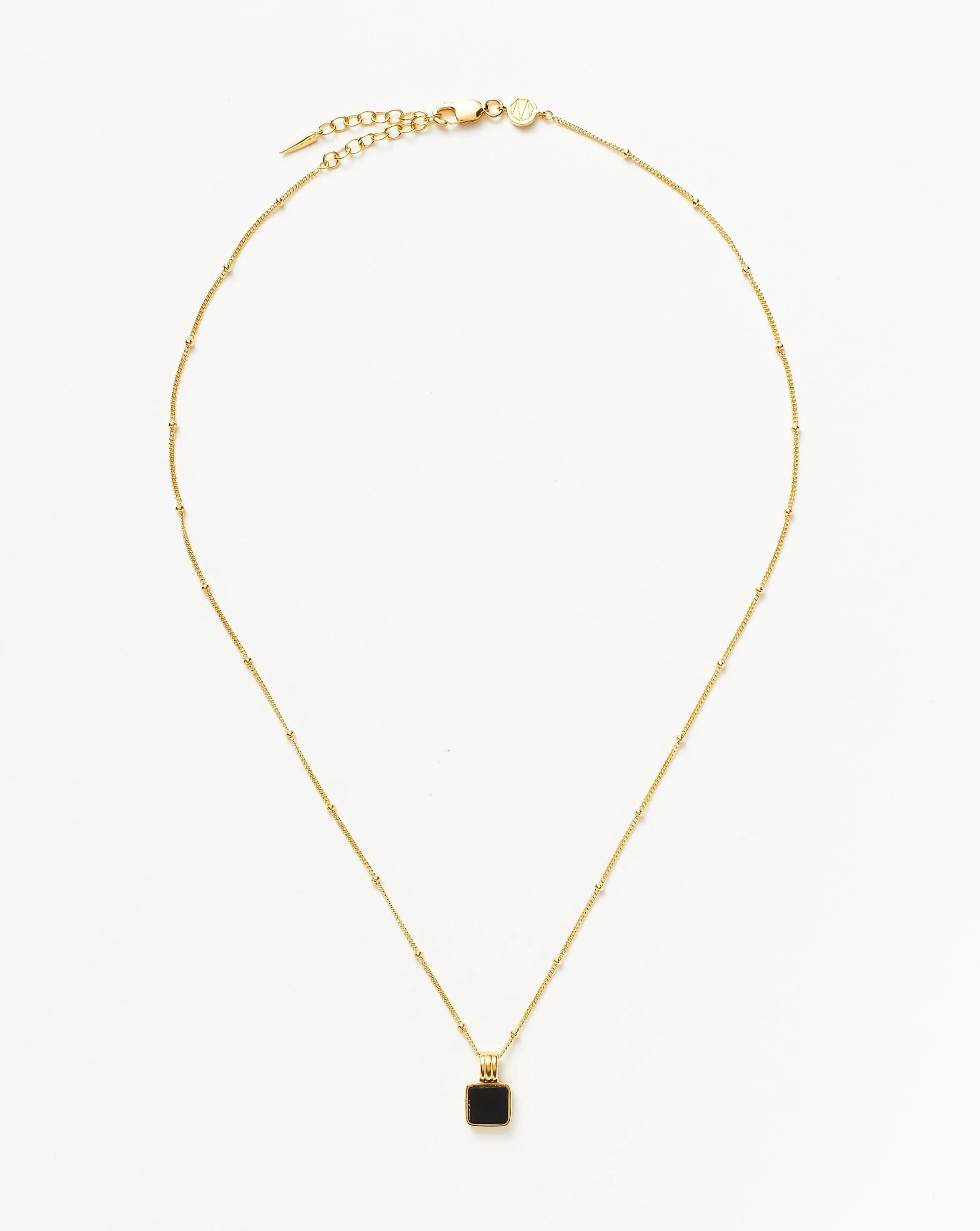 Lucy Williams Square Onyx Gemstone Necklace | 18ct Gold Plated Vermeil/Black Onyx