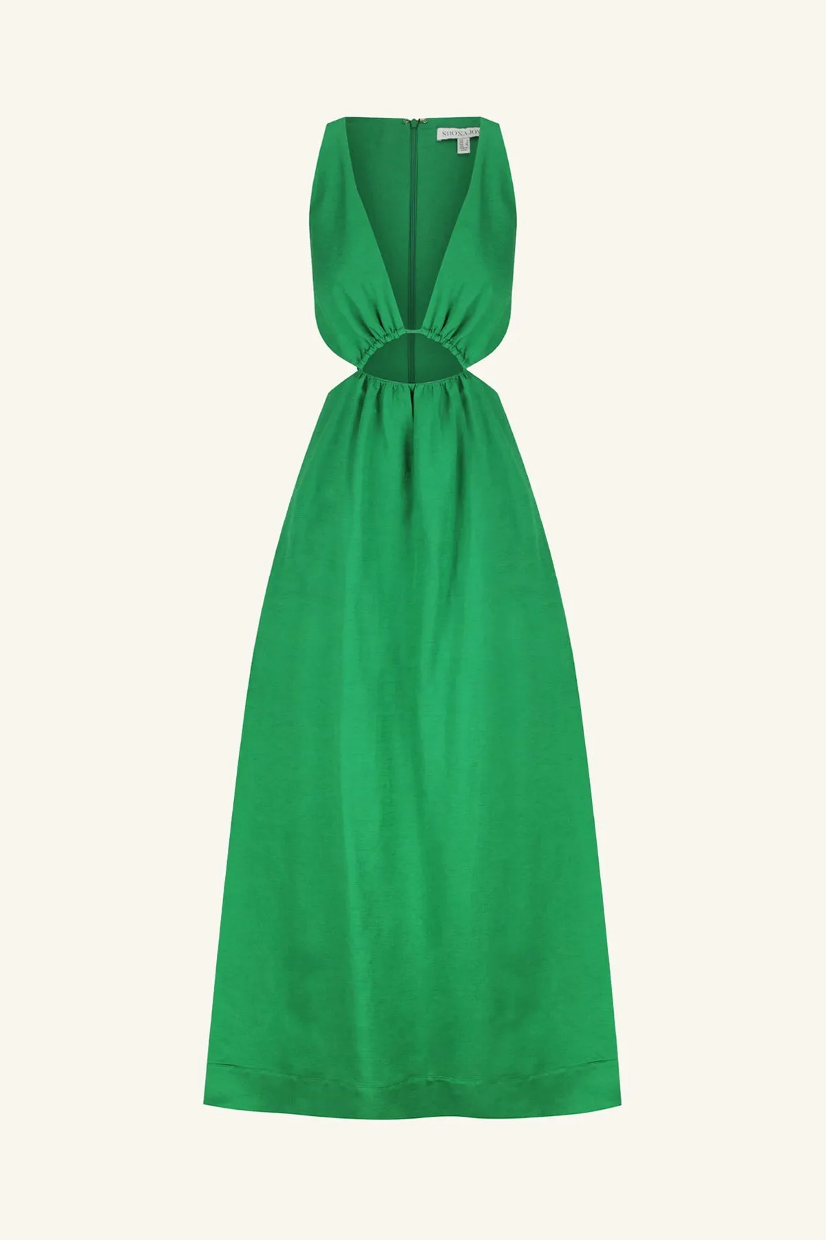 MARE LINEN V NECK CUT OUT MIDI DRESS - TREE GREEN