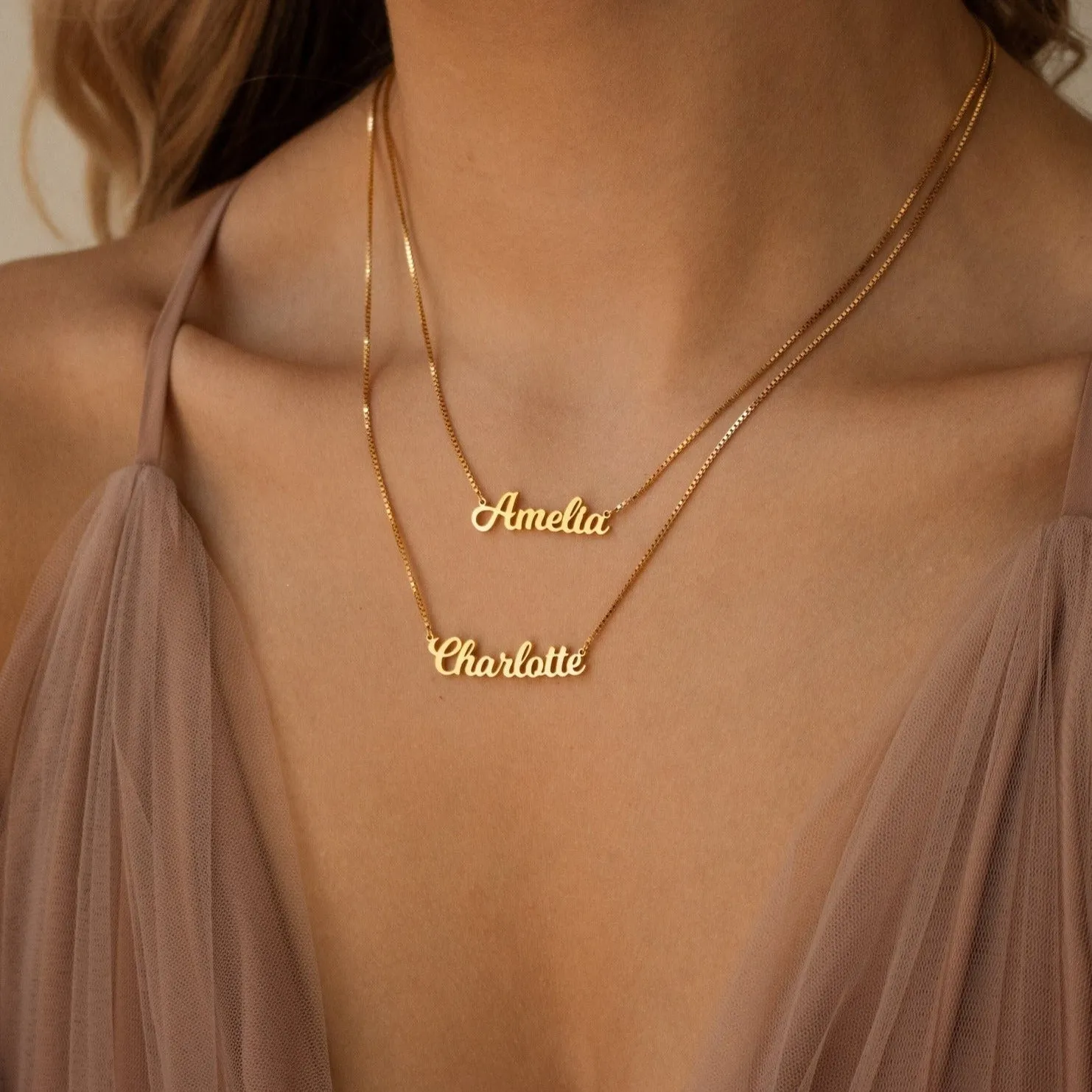 Mellow Double Name Necklace in Box Chain