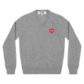 Men's Comme des Garçons Play x Invader V Neck Pullover - Grey