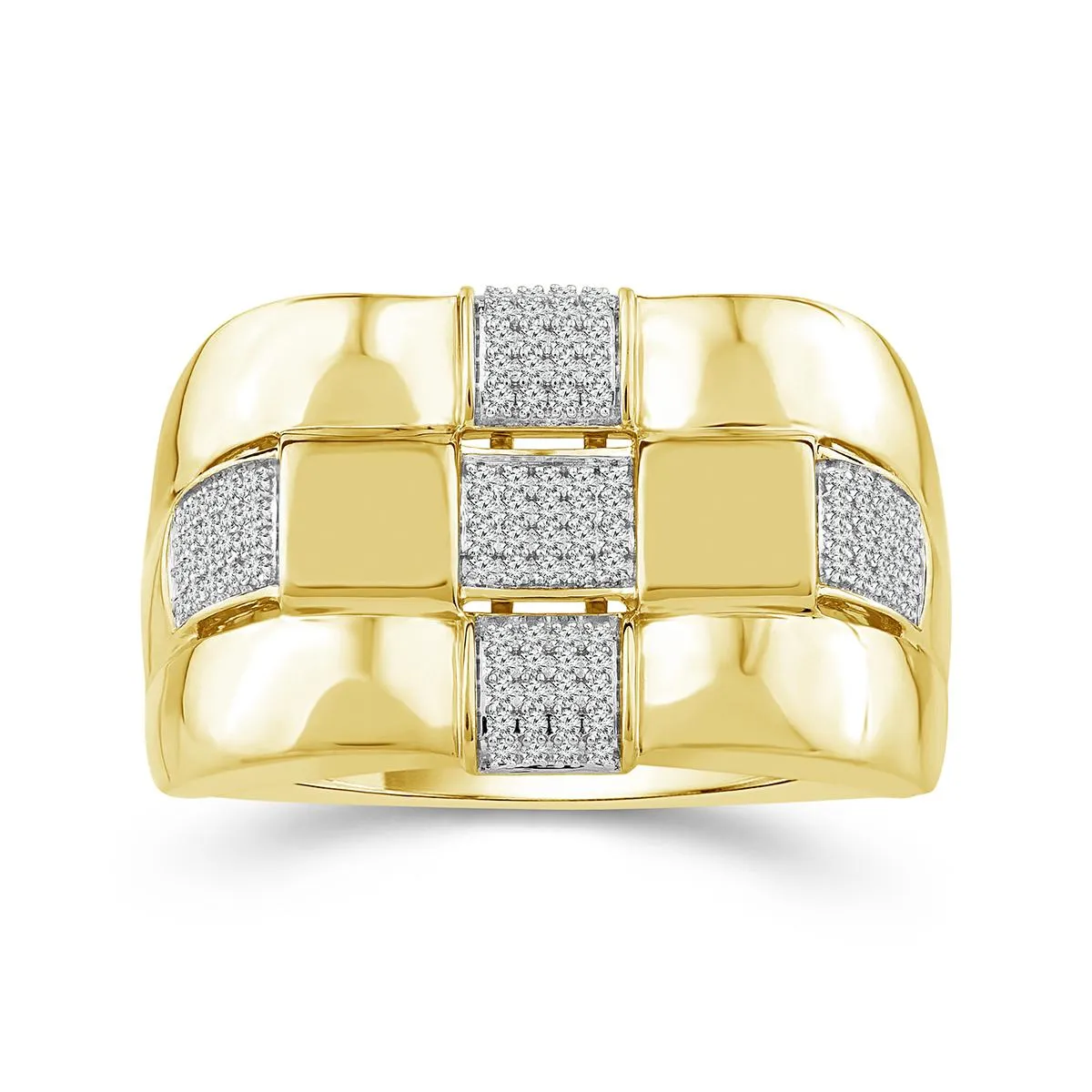 MEN'S MODERN YELLOW GOLD FASHION RING WITH SQUARE SHAPED DIAMOND CLUSTERS, 1/4 CT TW