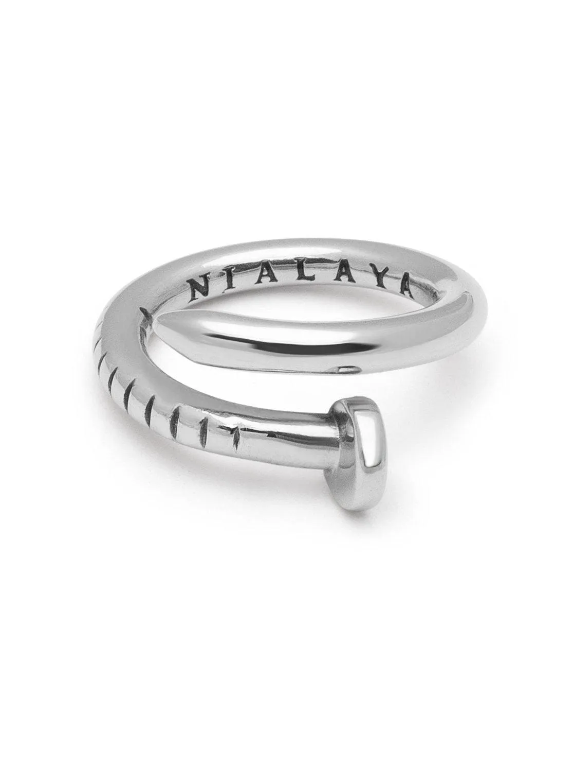 Men's Nail Ring with Dorje Engraving and Silver Finish