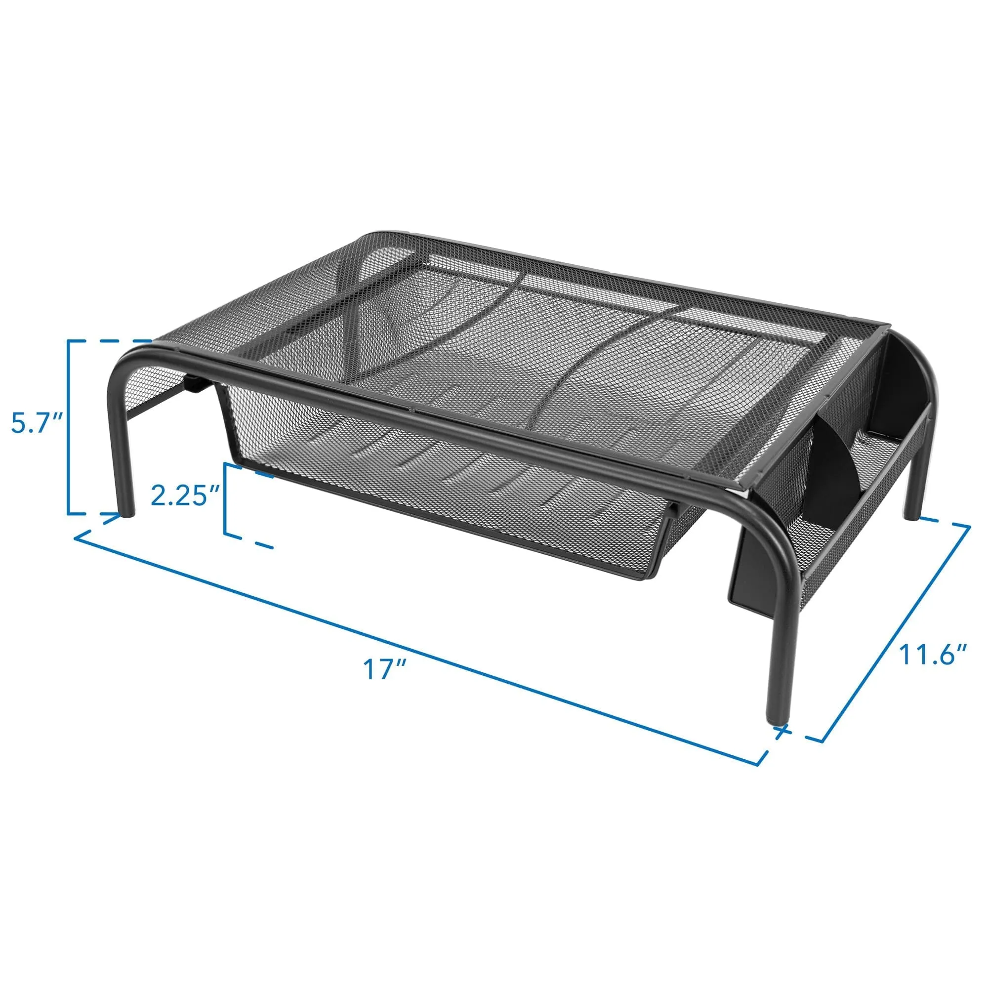 Metal Mesh Computer Monitor Stand and Riser with Pullout Drawer