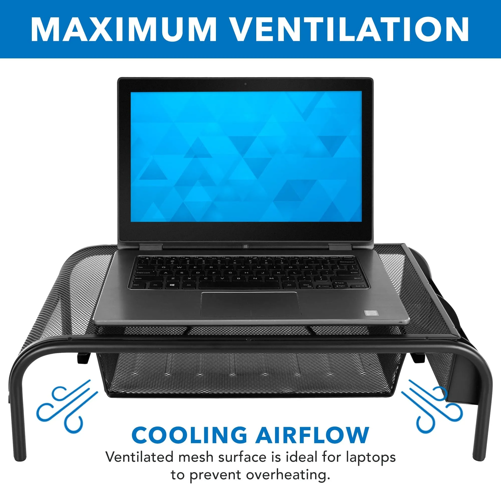 Metal Mesh Computer Monitor Stand and Riser with Pullout Drawer