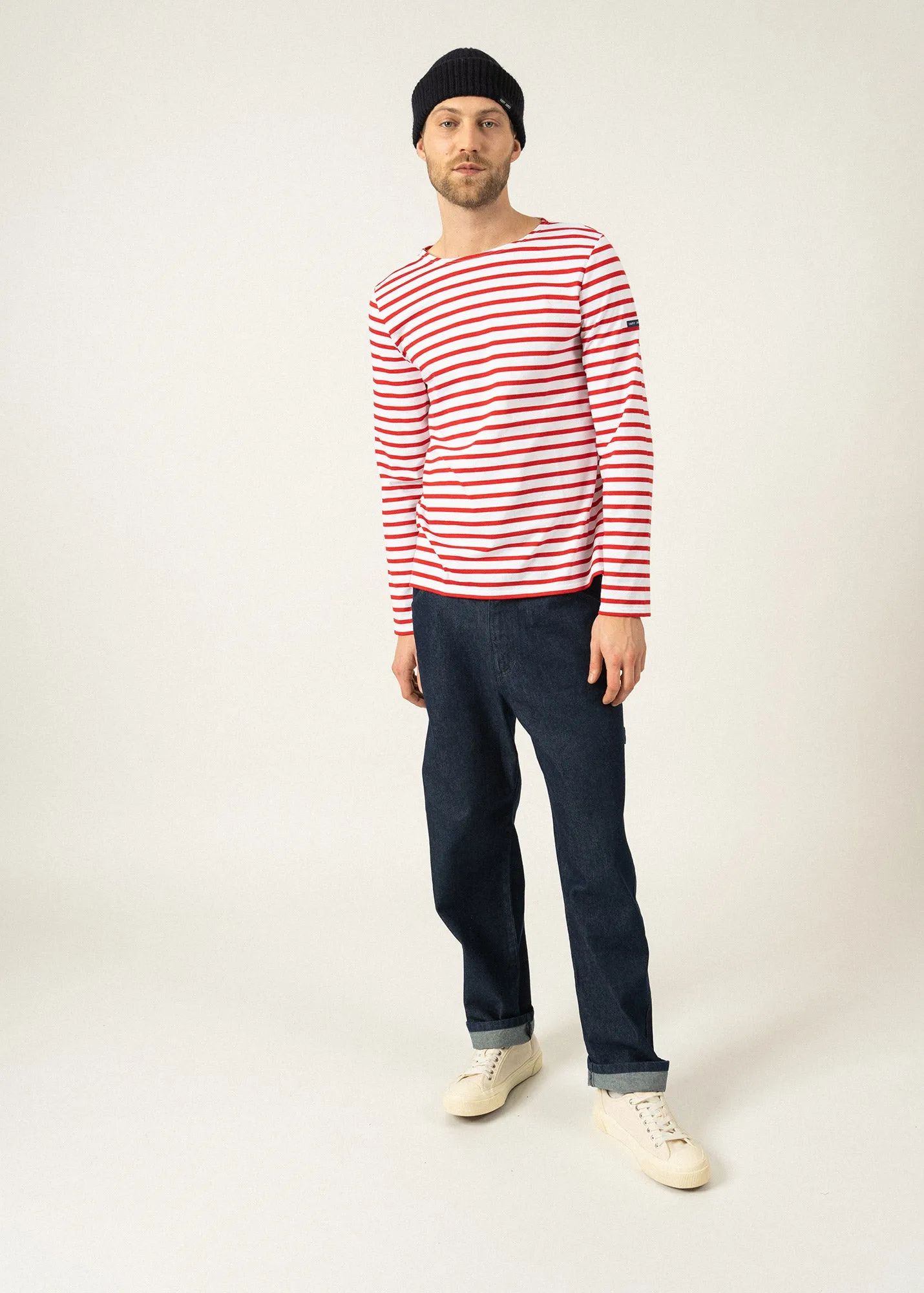 Minquiers unisex striped sailor shirt - regular fit, in light cotton (NEIGE/TULIPE)