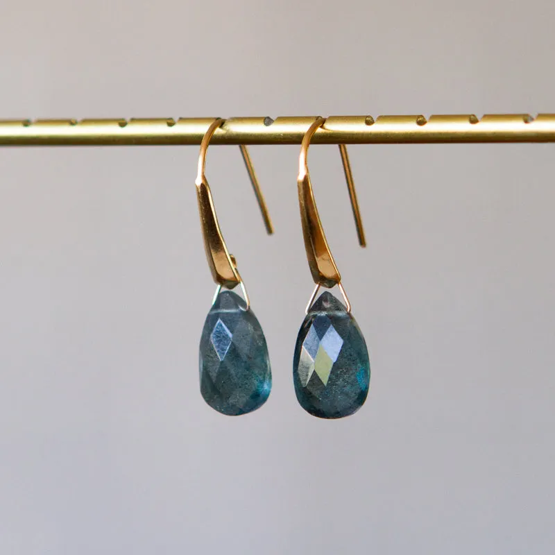 Moss Aquamarine Fragment Gemstone Drops in Vermeil