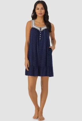 Navy and White Dot Sleeveless Chemise