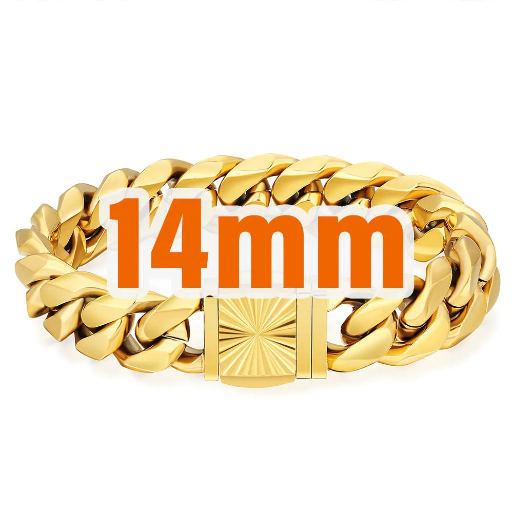 New 14mm 6-Sided Miami Cuban Link Bracelet with Embossed Clasp