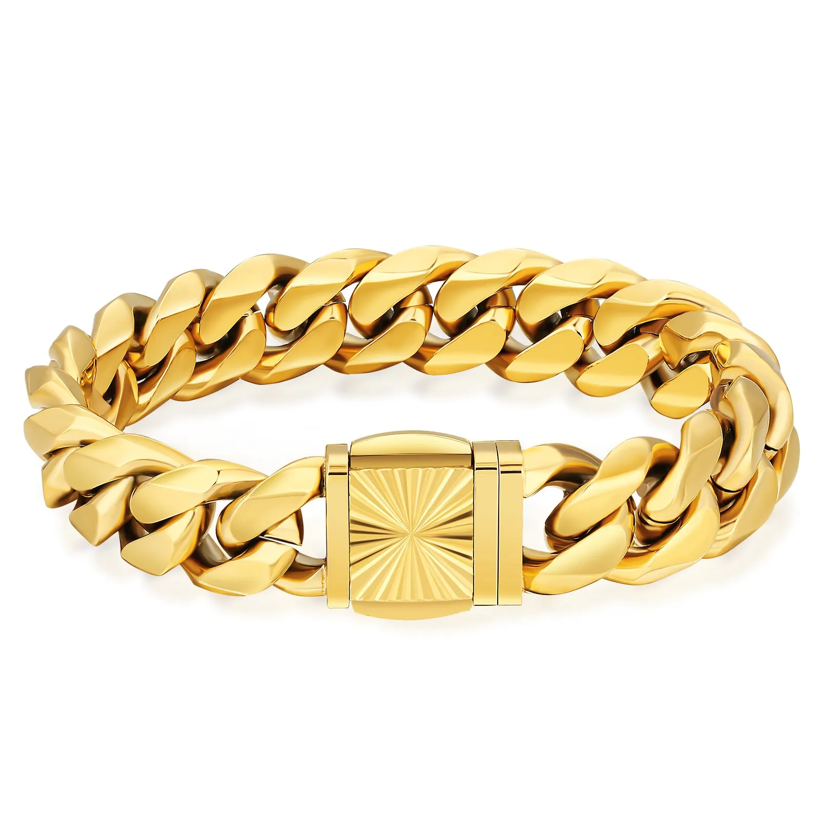 New 14mm 6-Sided Miami Cuban Link Bracelet with Embossed Clasp