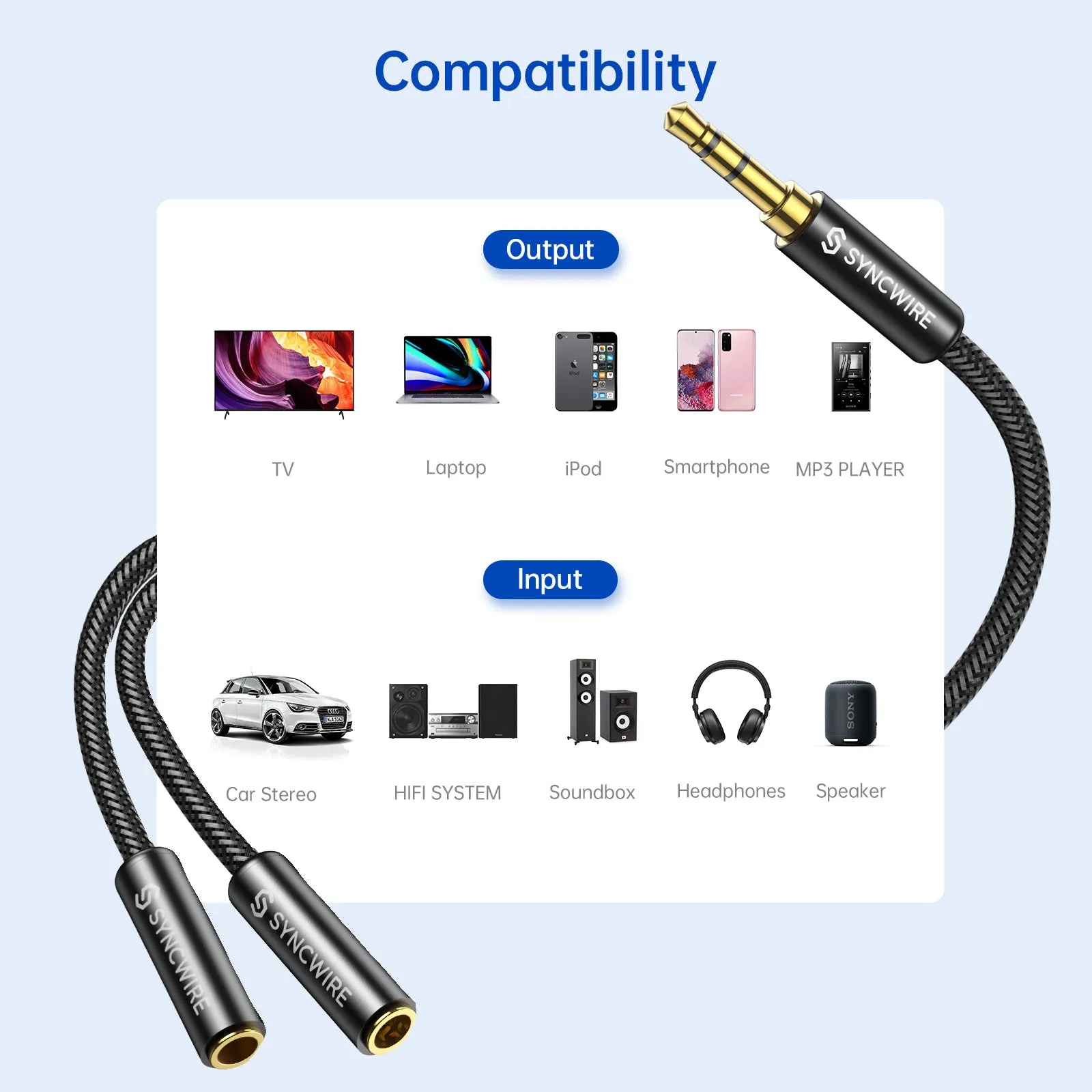 Nylon-Braided 3.5mm Audio Cable Y Splitter