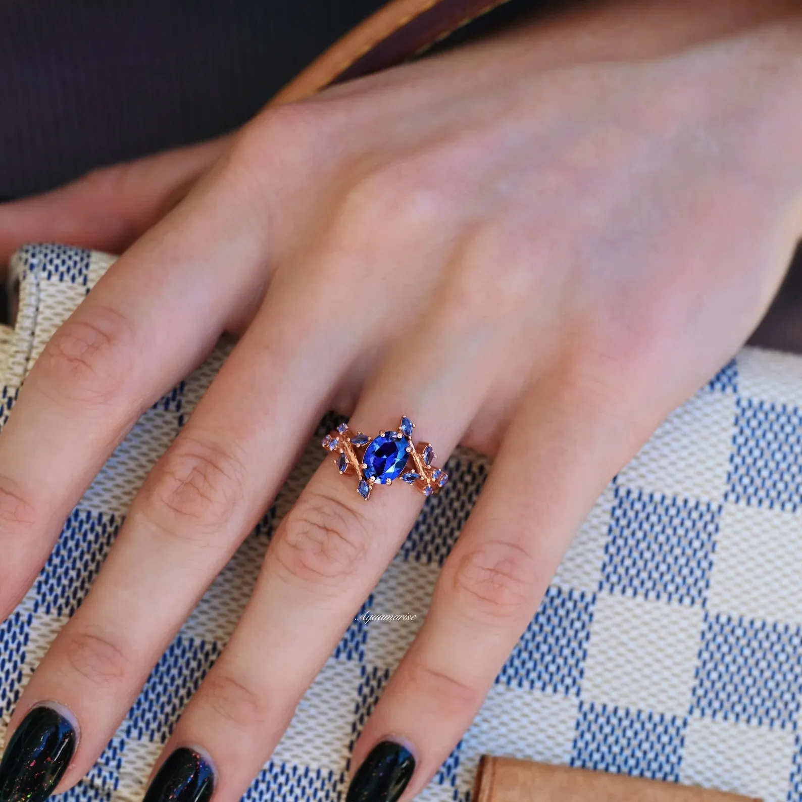 Orion Nebula & Cornflower Sapphire Leaf Couples Ring