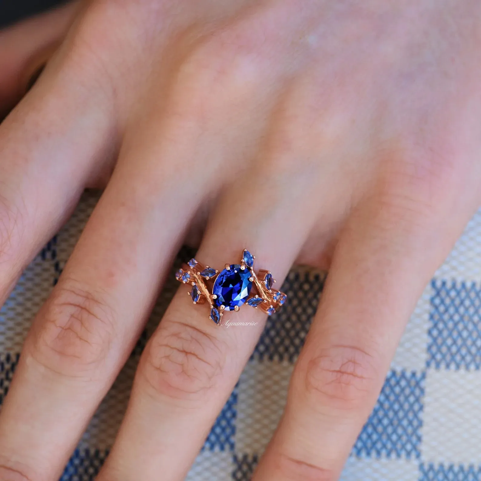 Orion Nebula & Cornflower Sapphire Leaf Couples Ring