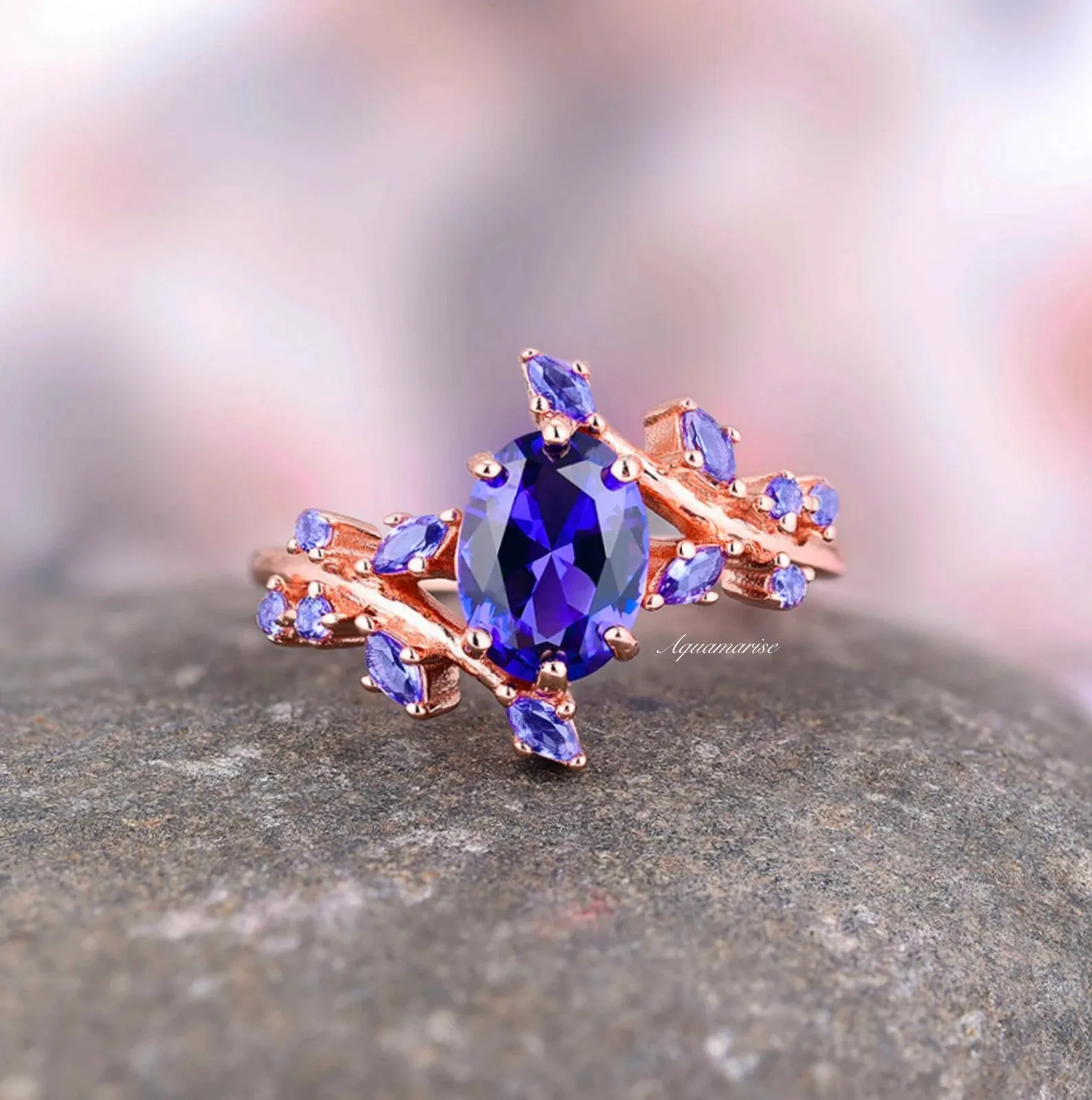 Orion Nebula & Cornflower Sapphire Leaf Couples Ring