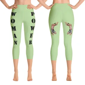 Our best viral leggings pale green woman power black letters