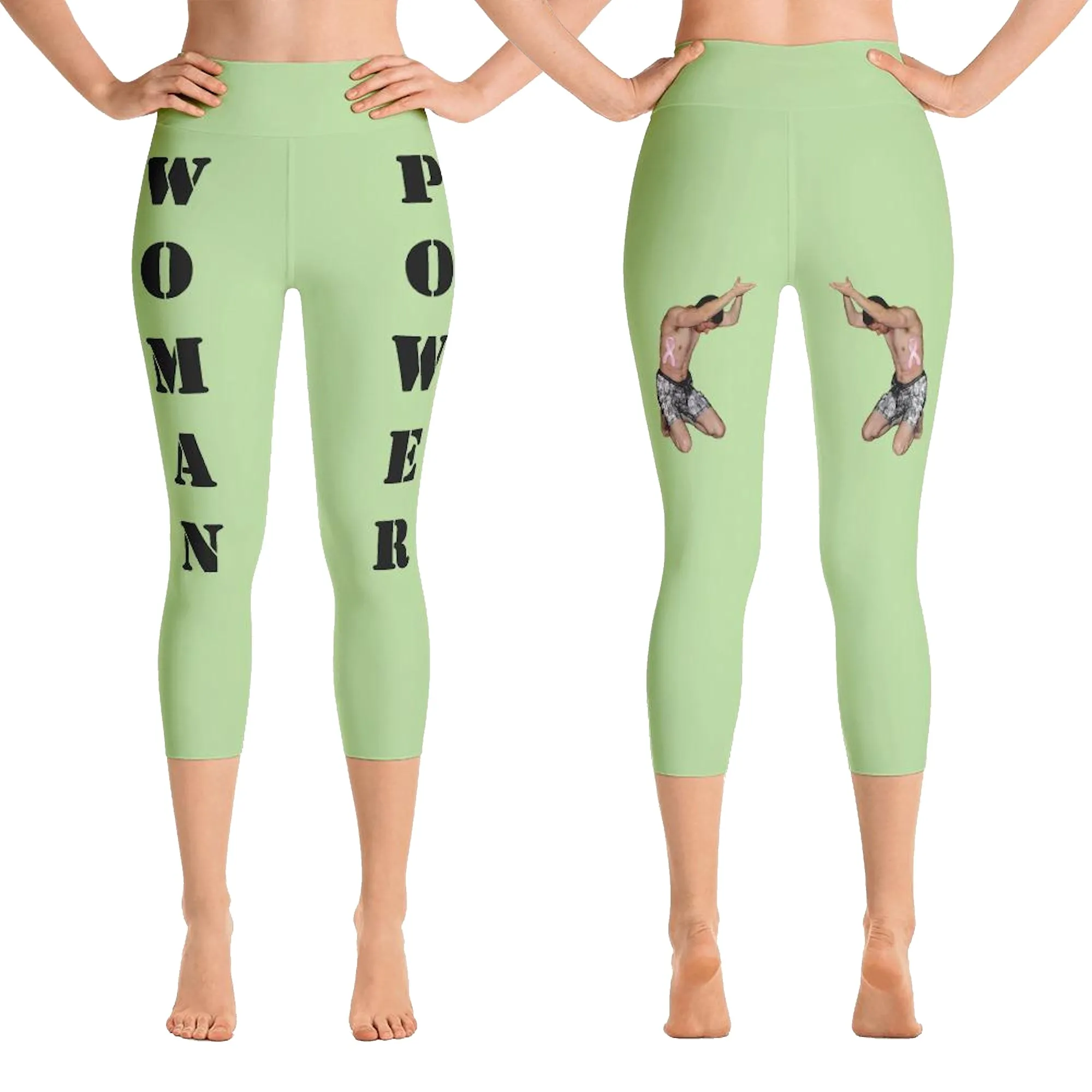 Our best viral leggings pale green woman power black letters