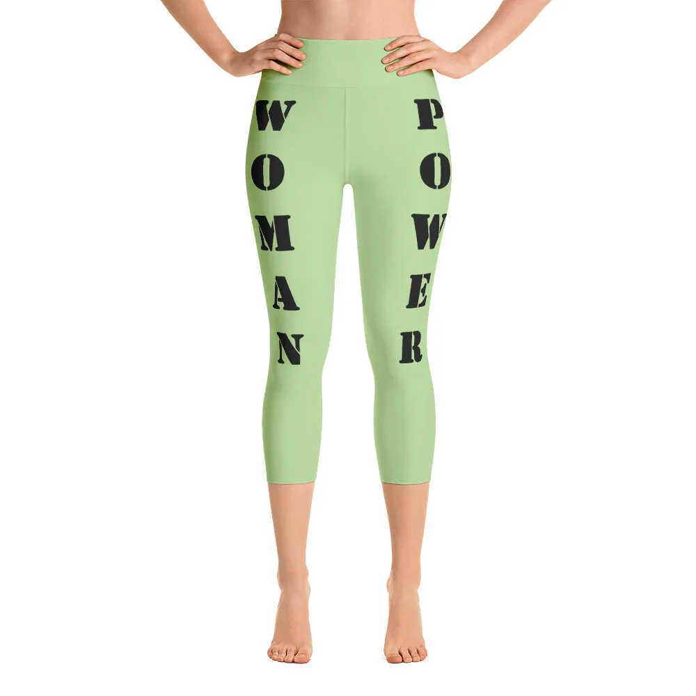 Our best viral leggings pale green woman power black letters