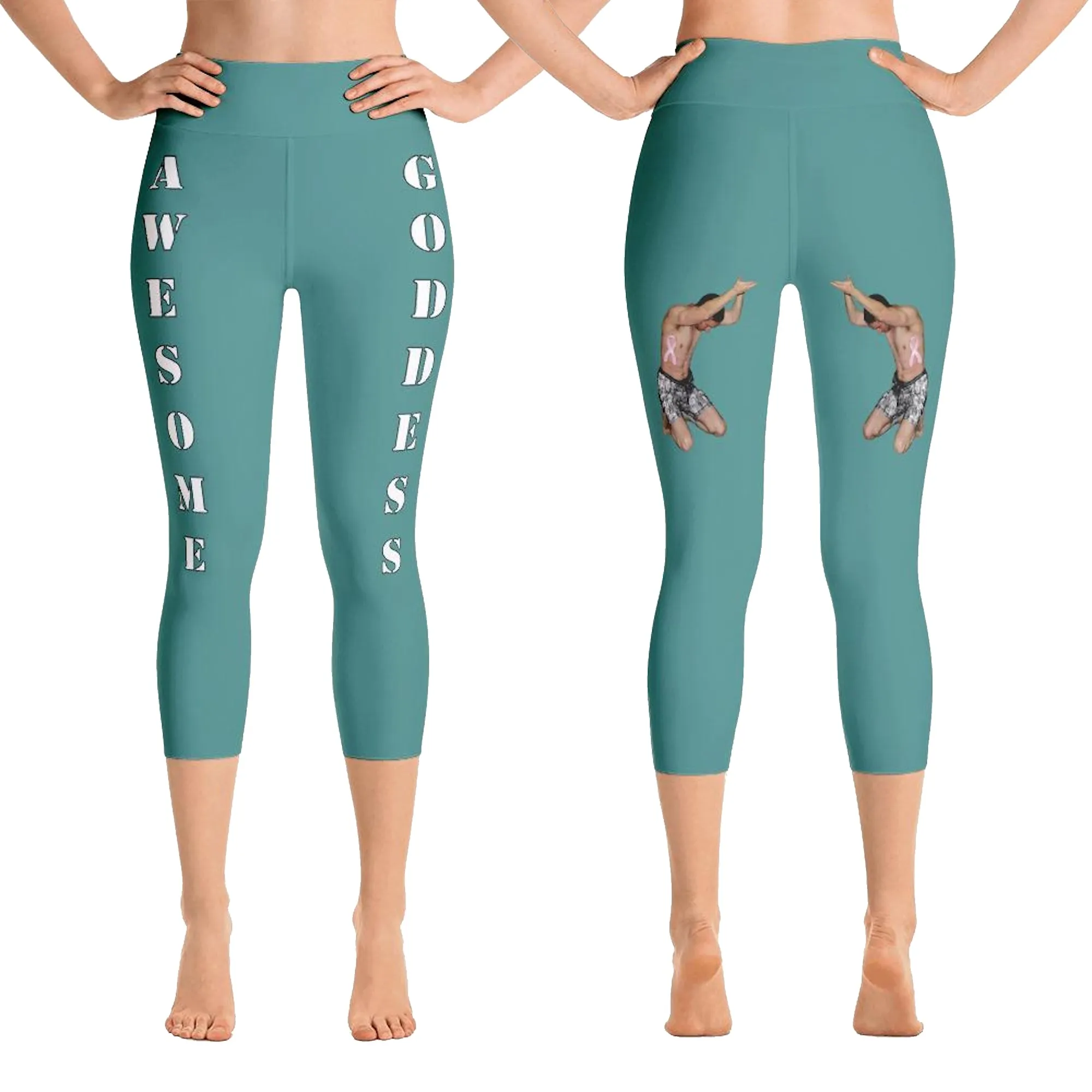 Our best viral leggings teal awesome goddess white letters