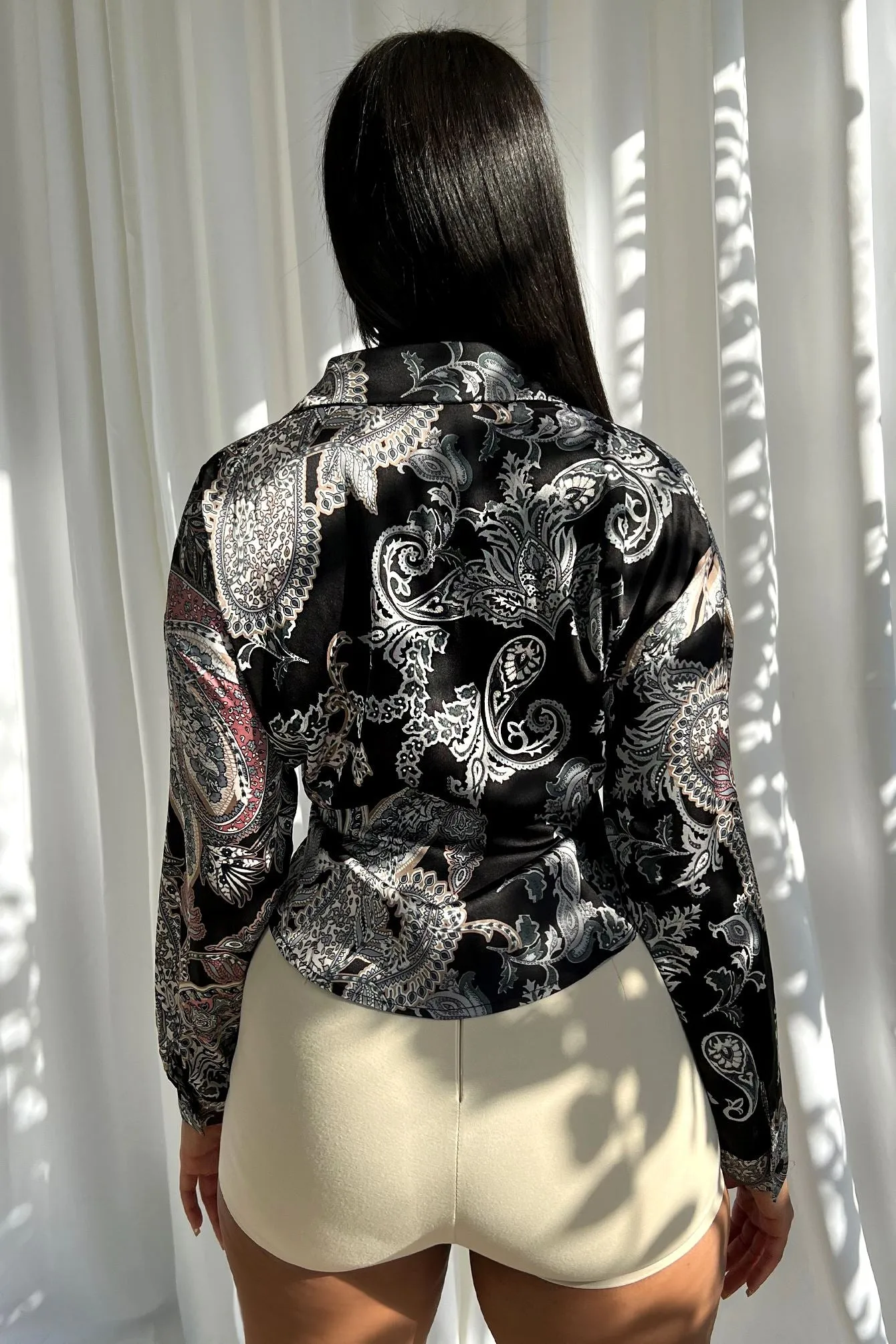 Paisley Print Satin Button Shirt