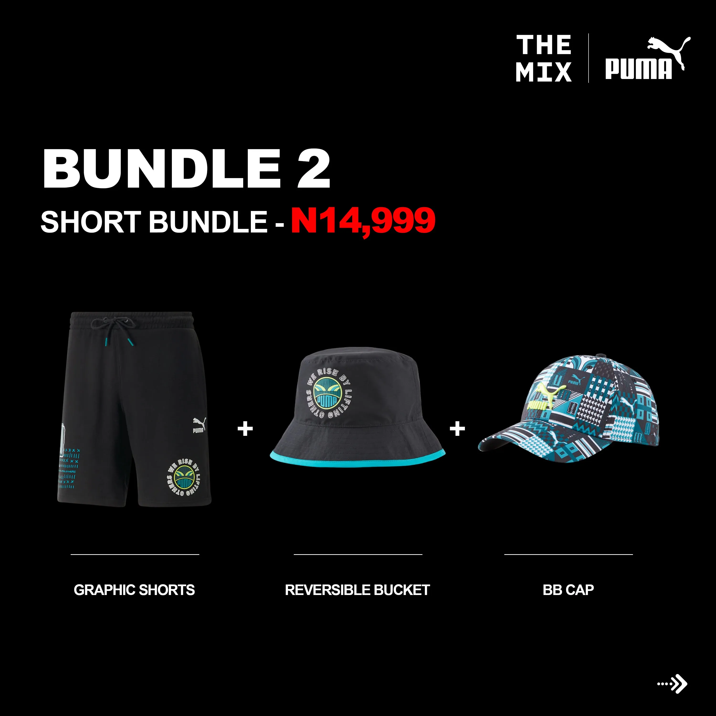 PUMA x Davido Bundle 2: Shorts   Reversible Bucket Hat   BB Cap