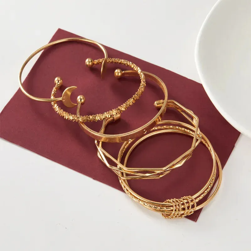 Reriti 5 pc Vintage Style Bangles - Gold