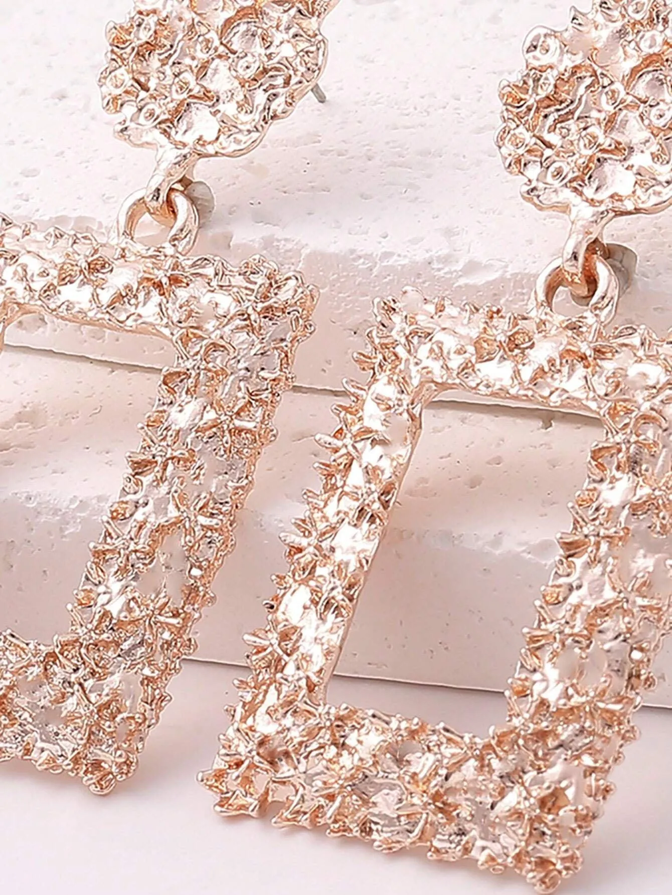 Reriti Retro Style Square Electroplated Earrings - Rose Gold