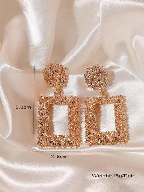 Reriti Retro Style Square Electroplated Earrings - Rose Gold