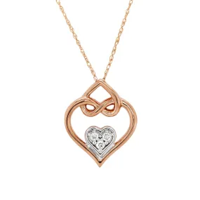 ROSE GOLD INTERLOCKING HEART PENDANT NECKLACE WITH DIAMONDS, .05 CT TW