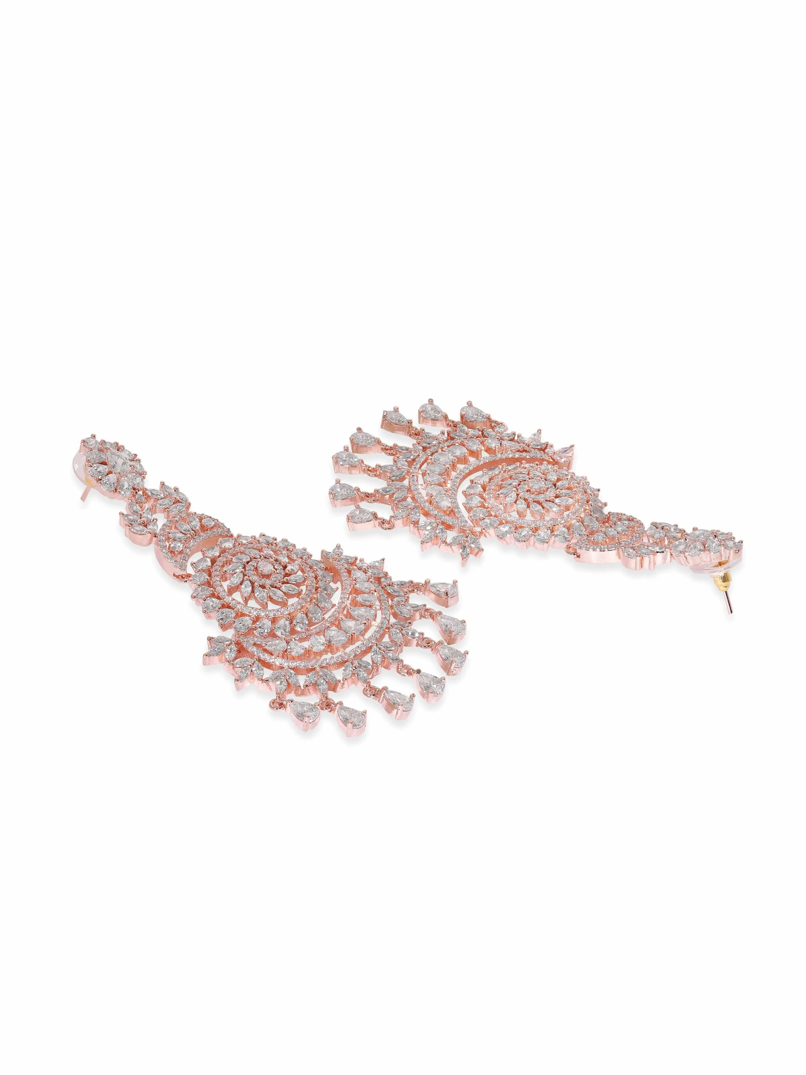 Rubans 18K Rosegold plated Crystal zirconia studded Statement Dangle Earrings