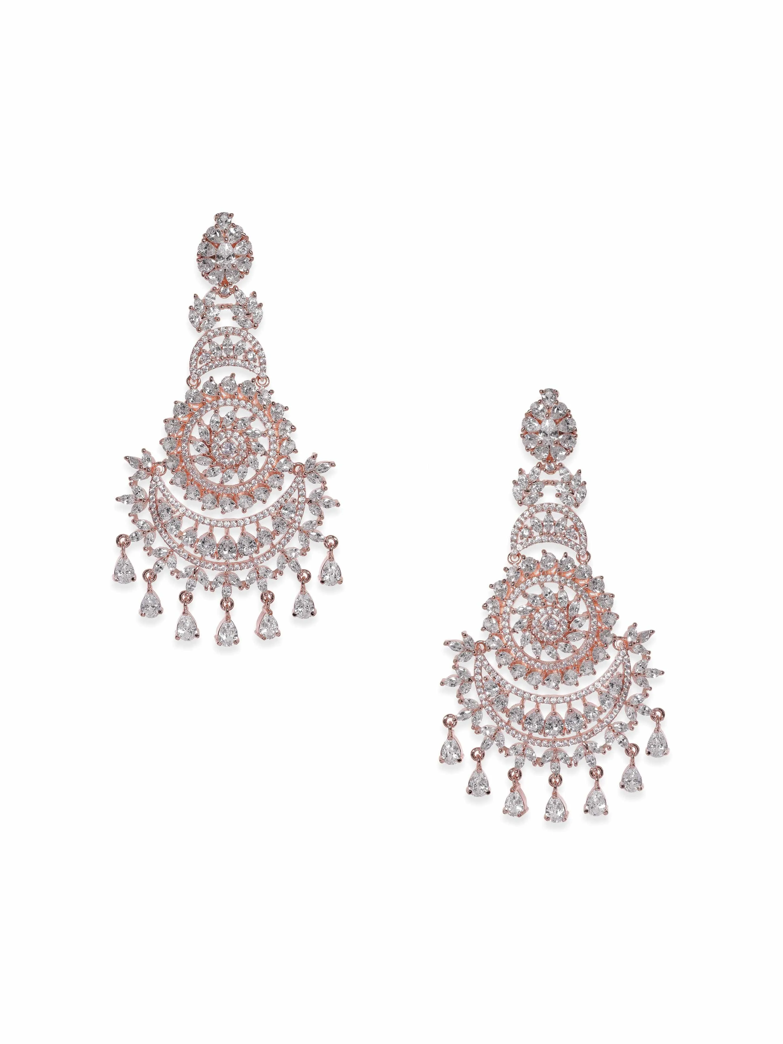 Rubans 18K Rosegold plated Crystal zirconia studded Statement Dangle Earrings