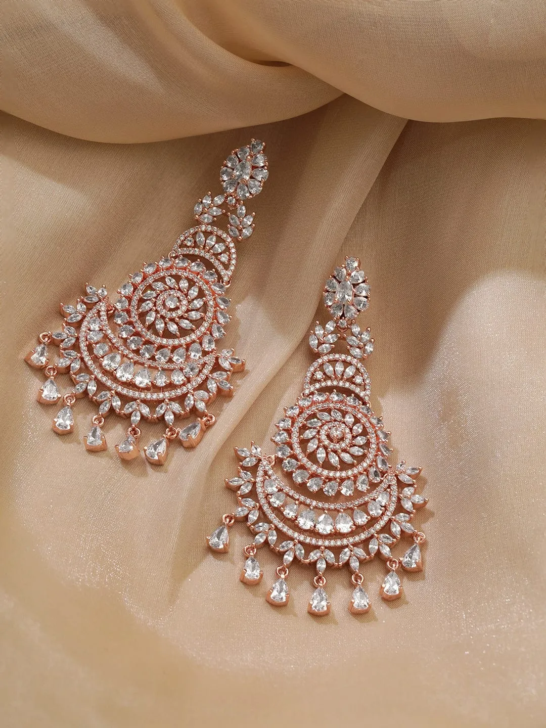 Rubans 18K Rosegold plated Crystal zirconia studded Statement Dangle Earrings