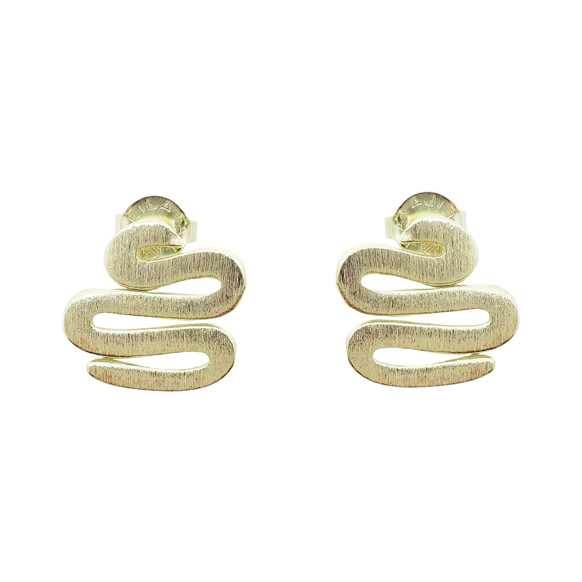 Sheila Fajl Sweet Lucy Snake Shaped Stud Earrings in Brushed Gold Plated