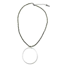 Silver Circle of Love on Natural Pyrite Necklace