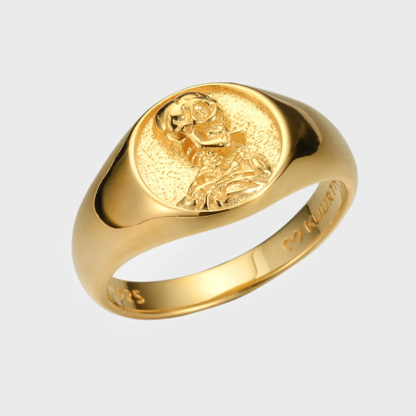 Skull of a Skeleton with Burning Cigarette - Gold Ring