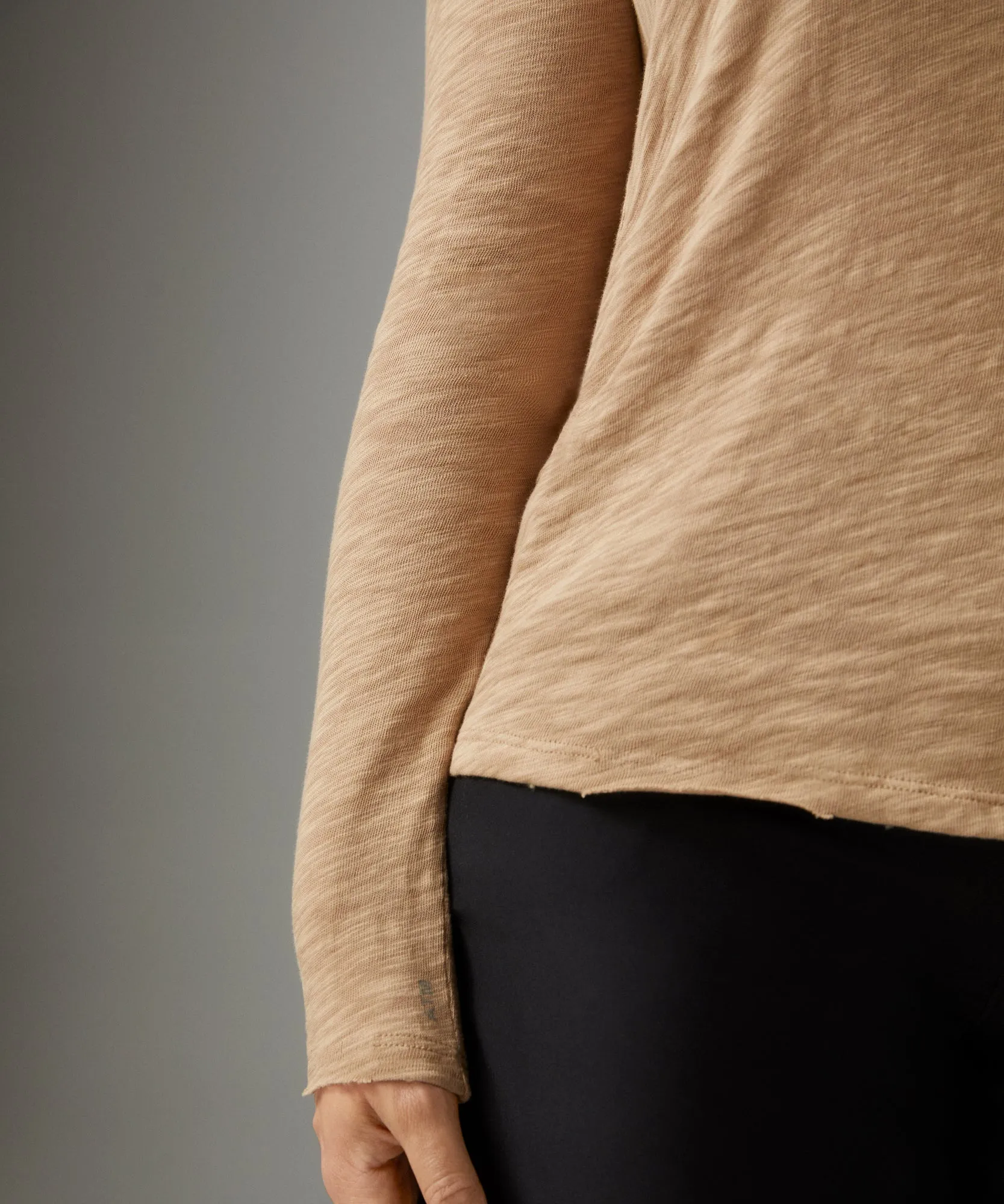 Slub Jersey Long Sleeve Destroyed Wash Tee - Camel