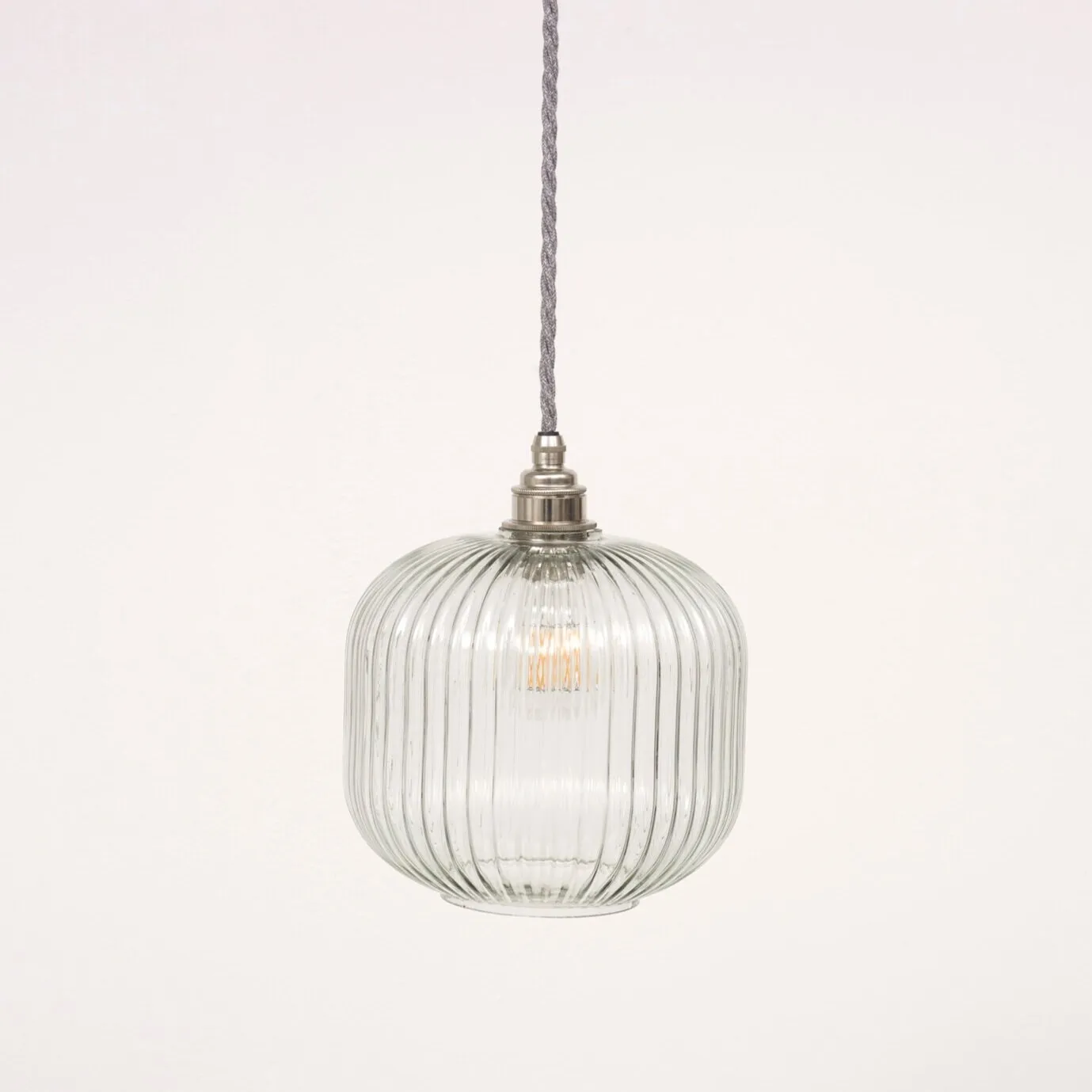 Small Clear Reeded Glass Pendant Light