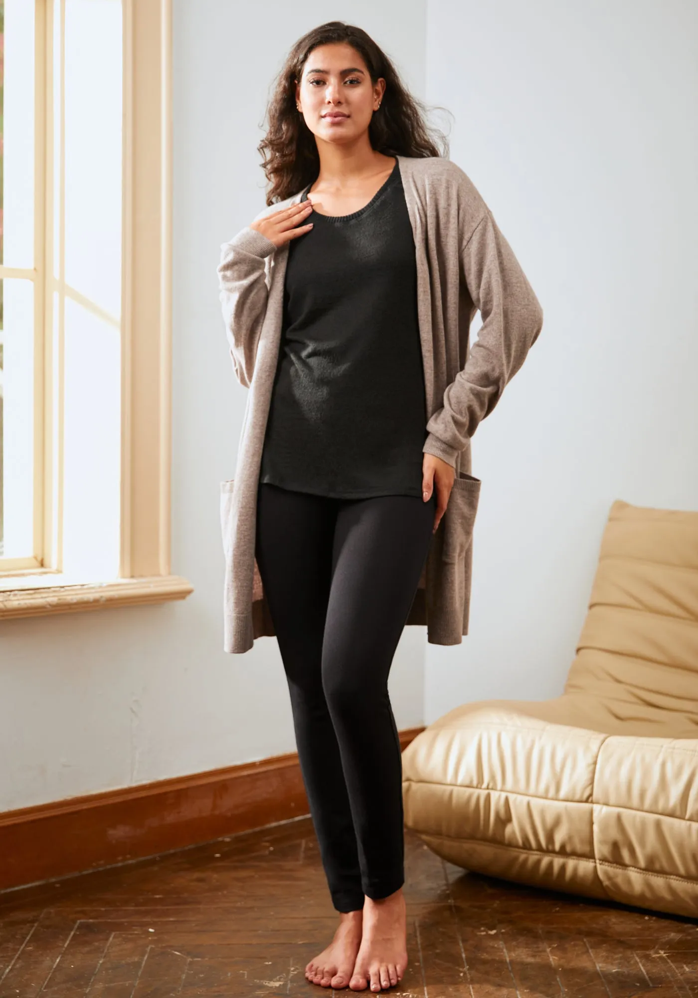 SoftBlend Cashmere Long Line Cardigan (Camel)