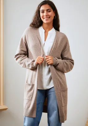 SoftBlend Cashmere Long Line Cardigan (Camel)