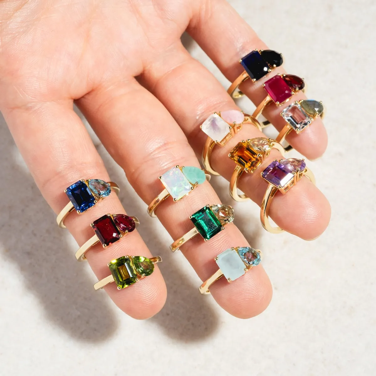 Solid Gold Toi et Moi Colorful Gemstone Ring