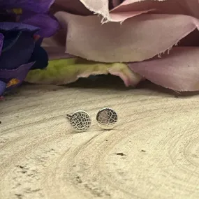 Sterling Silver Tiny Leaf Print Stud Earrings