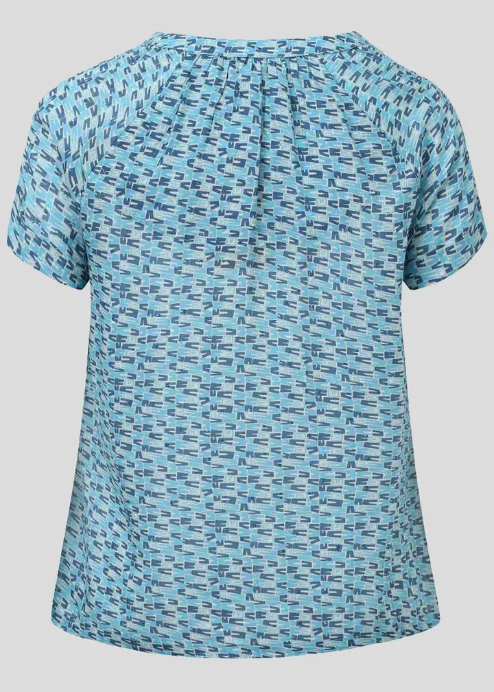 Talia cotton notch neck VELCRO® fastening shirt - ocean