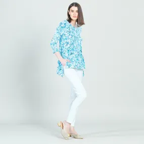 Textured Parachute Hem Tunic - Floral Rain-Turquoise - Final Sale!