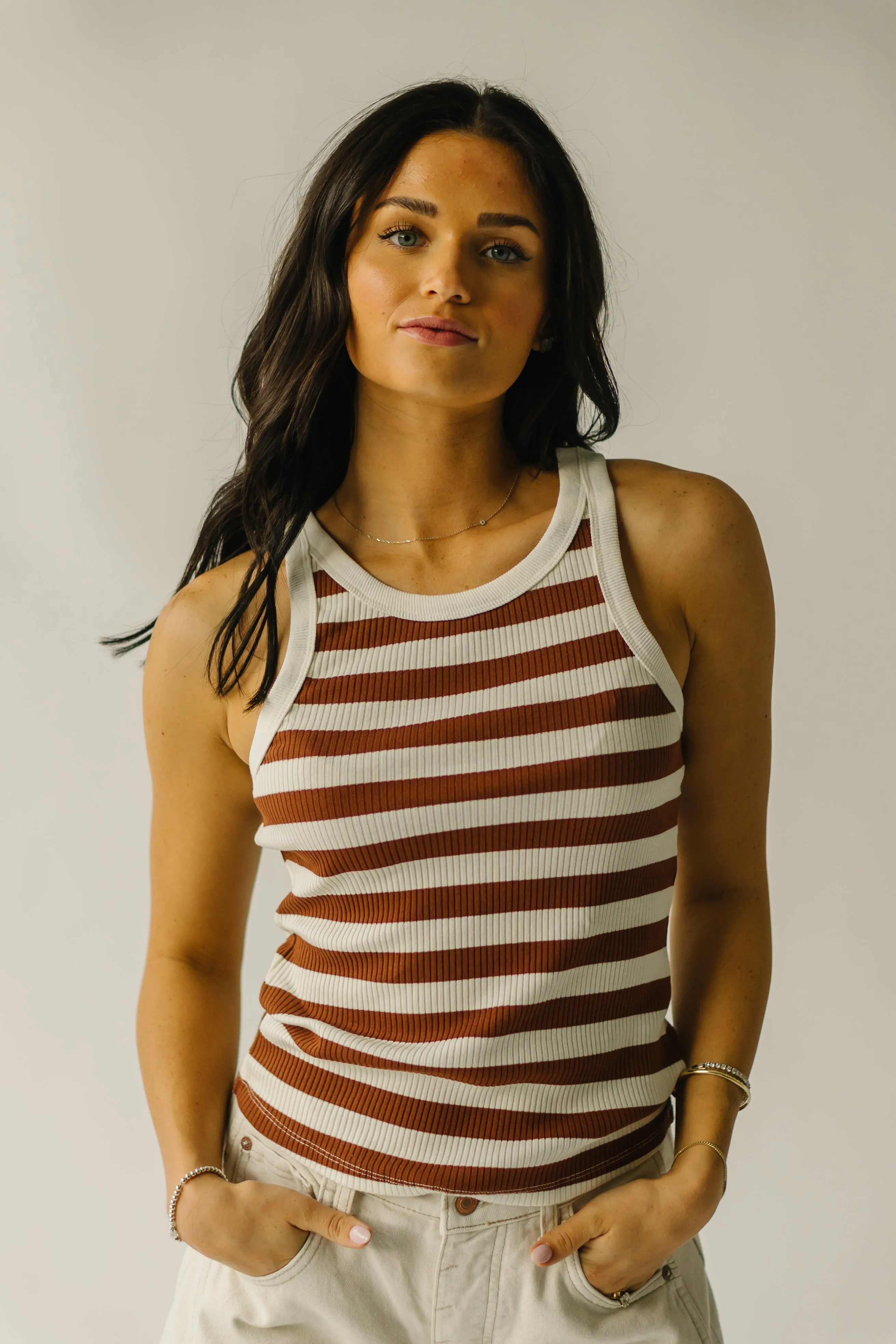 The Loxley Striped Tank in White   Brown