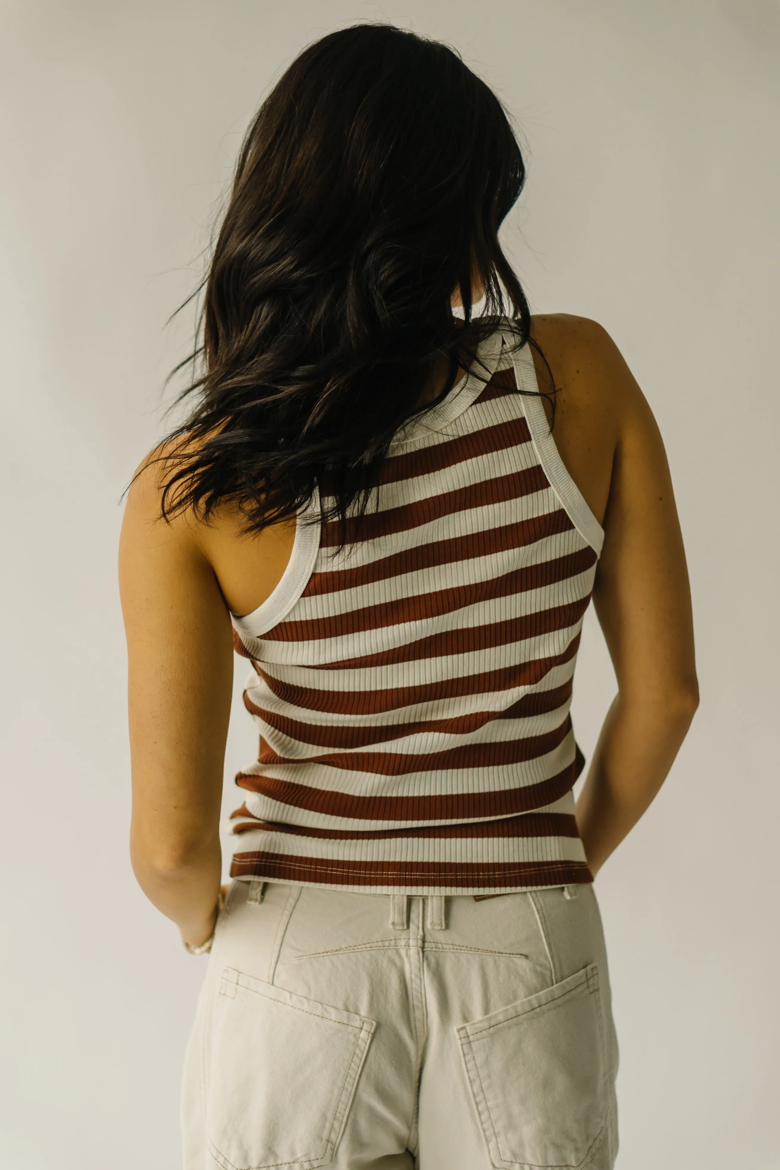 The Loxley Striped Tank in White   Brown