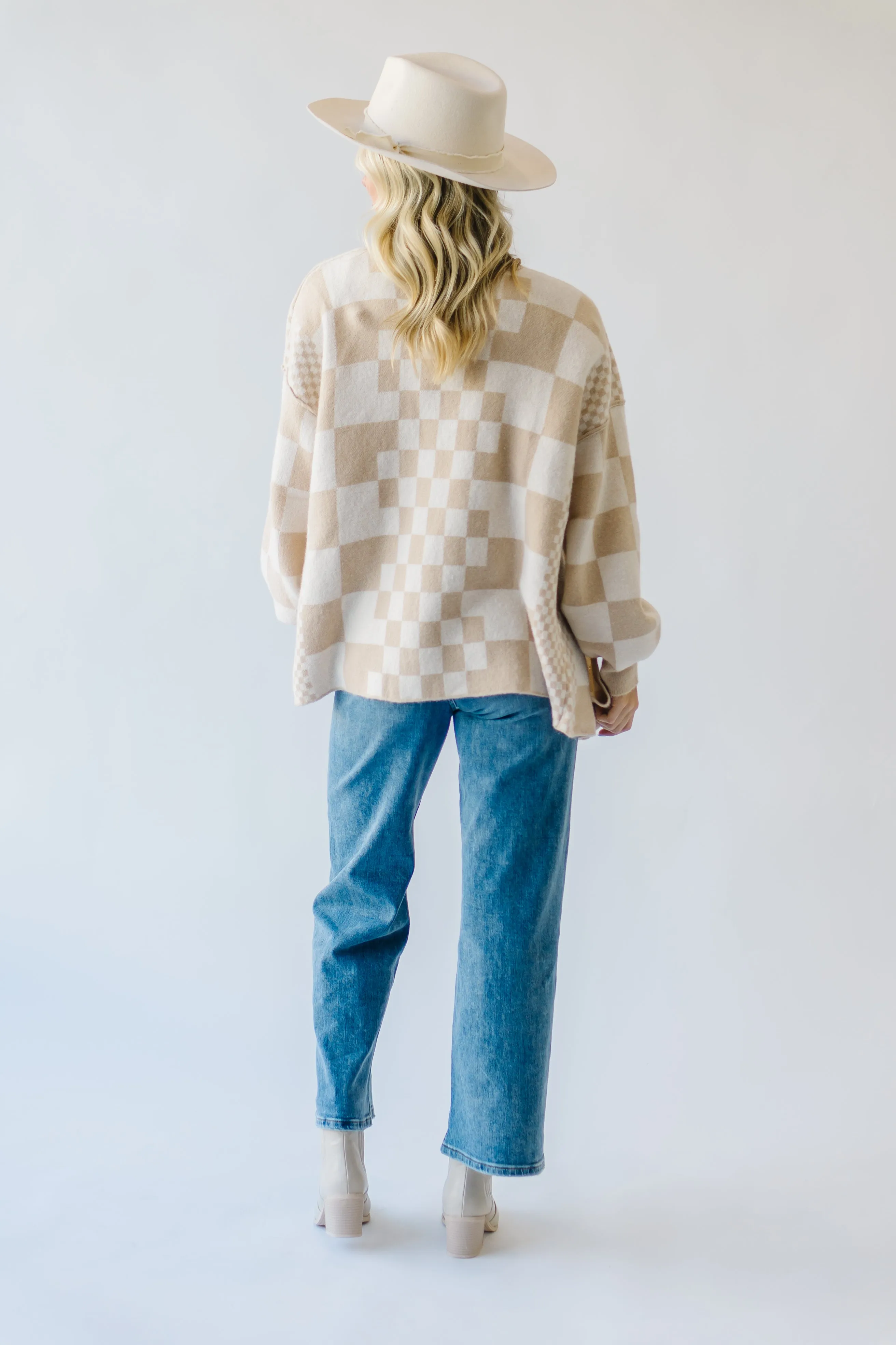 The Off the Wall Checkered Cardigan in Taupe